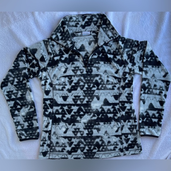 Columbia L Fleece Pullover Black Gray White 1/4 Zip Snow Ski Long Sleeve - Picture 1 of 9
